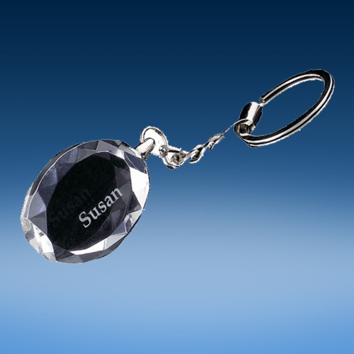 Silver Oval with Crystal Keychain