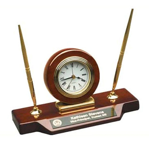 Desk Clock On Base With 2 Pens