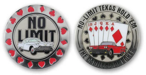 TEXAS HOLD'EM AND CADDY CARD GUARD  NO LIMIT POKER BOXED CHALLENGE COIN