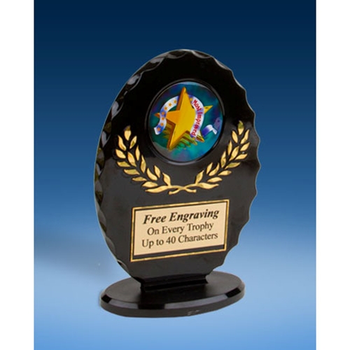 Most Improved Oval Black Acrylic Trophy