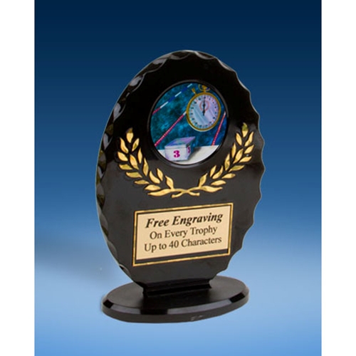 Swimming Oval Black Acrylic Trophy