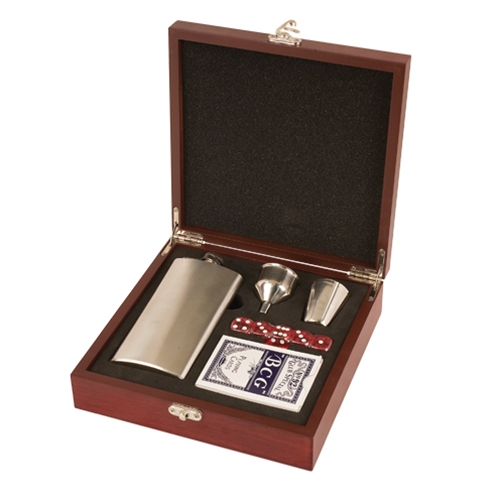 Rosewood Finish Flask and Card Set