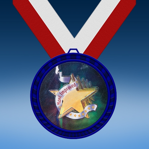 Most Improved Blue Colored Insert Medal